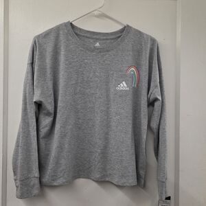 Adidas Kids Gray Long Sleeve Shirt with Rainbow Detail